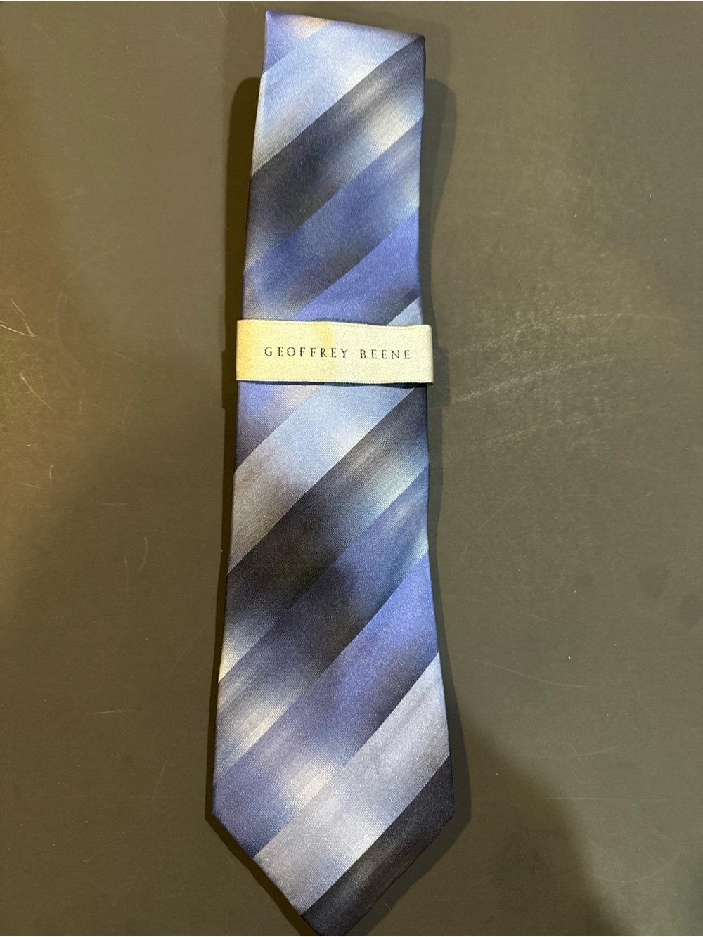 Geoffrey Beene Blue, Navy & Silver Diagonal Stripe Tie